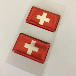 2 pcs x Swiss flag stickers (32x20 mm or 50x30 mm) flag decal 3D resin Silicone gel sticker Flag of Switzerland flag Car Bike