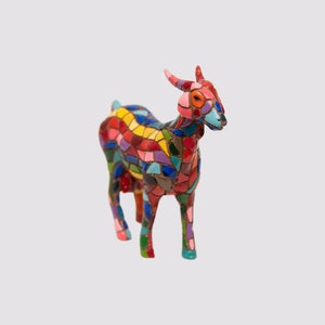 Red And Blue Goat , Goat figurine, Goat Statue, Decorative Goat, Goat Figure, Multicolor Goat ,Hand Painted