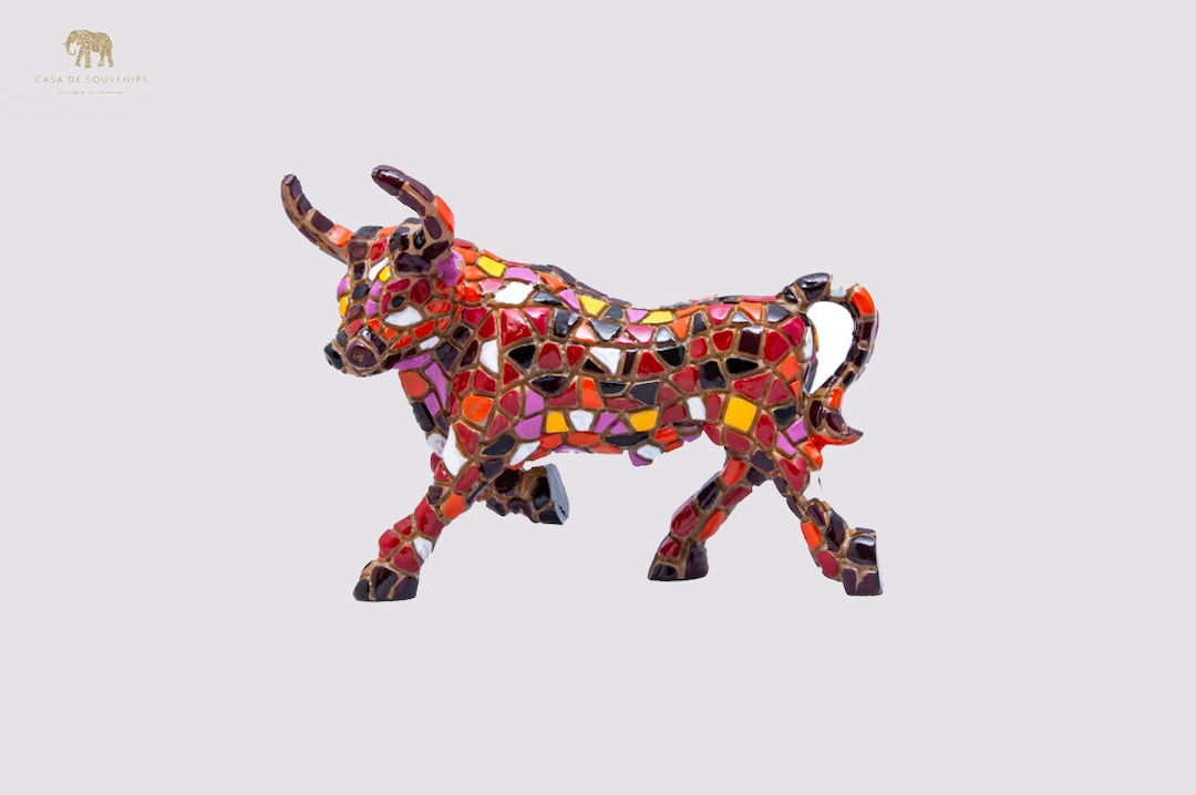 Mosaic Red Bull Statue With Big Horns Made With Marble Dust and With ...