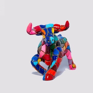 Red And Blue Bull , Bull figurine, Bull Statue, Decorative Bull, Bull figure, Multicolor bull ,Hand Painted