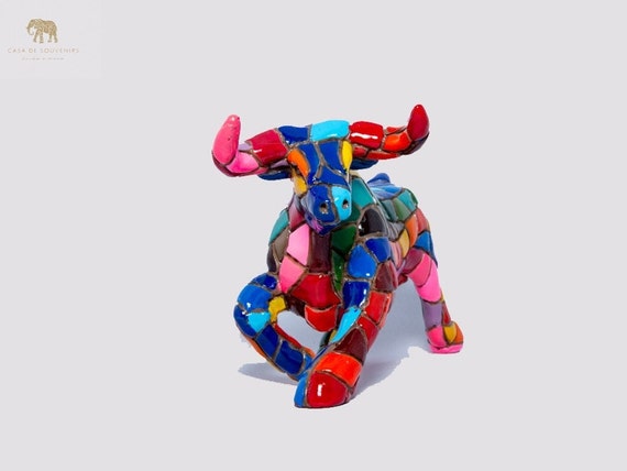 Red and Blue Bull , Bull Figurine, Bull Statue, Decorative Bull, Bull  Figure, Multicolor Bull ,hand Painted 