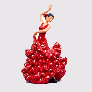 Spanish Red Flamenco Dancer, figurine hand painted and handmade in Spain.