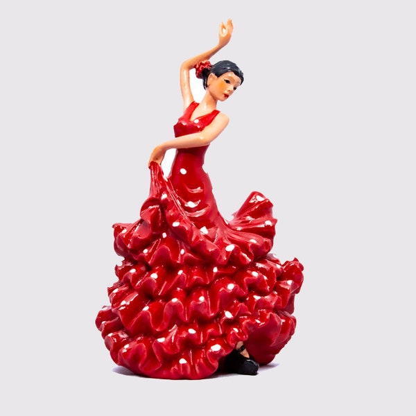 Danseuse de flamenco rouge espagnole, figurine peinte et fabriquée à la main en Espagne.