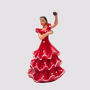 Danseuse de flamenco rouge espagnole avec castagnettes, figurine peinte à la main et fabriquée à la main en Espagne.
