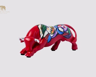 Roter handgefertigter und handbemalter Stier mit Picasso-Design, eines der besten Produkte in Spanien, 14,5 x 7 cm