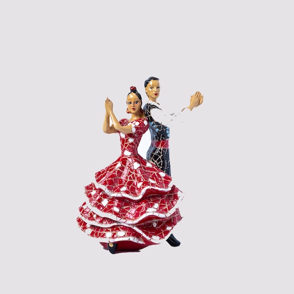 Statue de couple de flamenco danseuse espagnole réalisée avec de la poussière de marbre et de l'émail. C'est la meilleure collection d'Espagne.