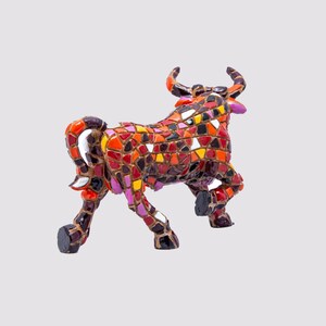 Mosaic Red Bull Statue With Big Horns Made With Marble Dust and With ...