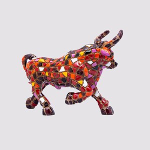 Mosaic Red Bull Statue With Big Horns Made With Marble Dust and With ...