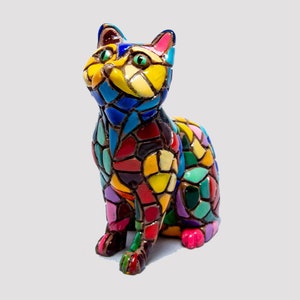 Cat Red And Blue Cat figurine, Cat Statue, Decorative Cat, Cat Figure, Multicolor Cat, Hand Painted