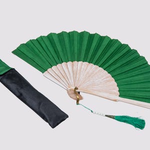 Fan Handmade With Silk, Green, Wood and fabric fan, Spanish fan, Summer fashion accessories.