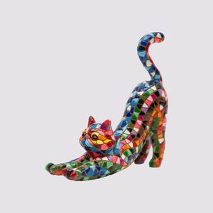 Handgefertigte Mosaik-Katzenstatue in verschiedenen Farben, stehend, aus Marmorstaub und Emaille. Es ist die beste Sammlung in Spanien.