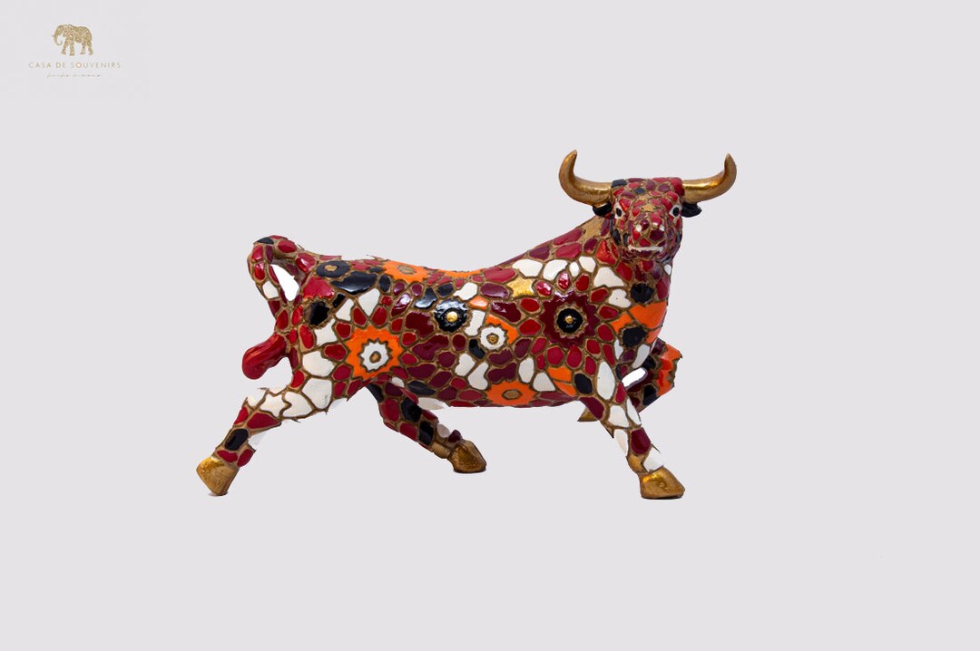 Hand Painted Red Bull Statue With Red and White Tail Made With Marble ...