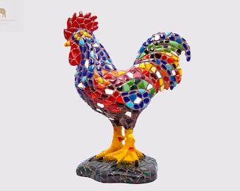 Mix Colors Rooster statue made with marble dust and with enamel. It's the best collection in Spain.