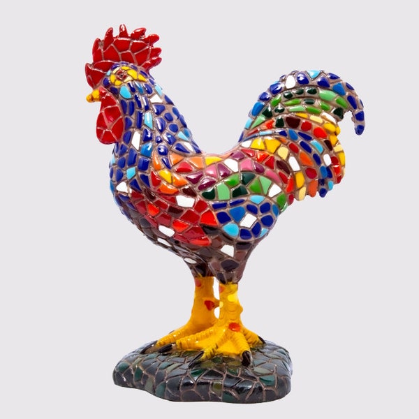 Mix Colors Rooster statue made with marble dust and with enamel. It's the best collection in Spain.
