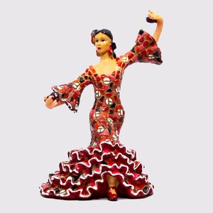 Mosaic Spanish flamenco dancer Red and Blue statue made with marble dust and with enamel. It&#39;s the best collection in Spain
