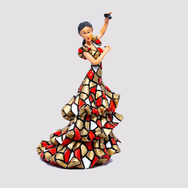 Mosaïque rouge Statue de danseur de flamenco espagnol faite de poussière de marbre et d’émail. C’est la meilleure collection d’Espagne.