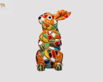 Mosaic Rabbit statue made with marble dust and with enamel. It's the best collection in Spain.