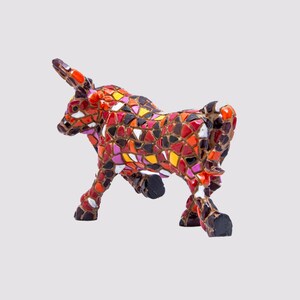 Mosaic Red Bull Statue With Big Horns Made With Marble Dust and With ...