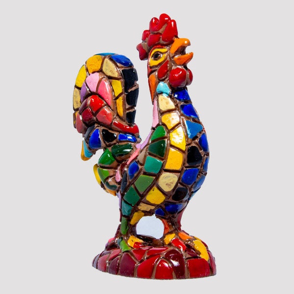Gallo Rosso E Blu , Figurina Gallo, Statua Gallo, Gallo decorativo, Figura de Gallo, Gallo multicolore ,Dipinto a mano