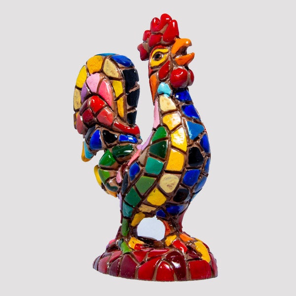 Red And Blue Rooster , Rooster figurine, Rooster Statue, Decorative Rooster, Figura de Gallo, Multicolor Rooster ,Hand Painted