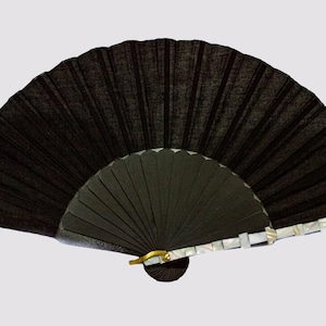 Fan Handmade With Silk Black, Wood and fabric fan, Spanish fan, Summer fashion accessories.