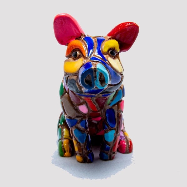 Red And Blue Pig, Pig figurine, Pig Statue, Decorative Pig, Pig Figure, Multicolor Pig, Hand Painted