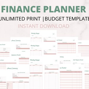 Printable Finance Planner | Budget Planner Templates | Monthly Budget | Debt Tracker | Expense Tracker | Bill Tracker