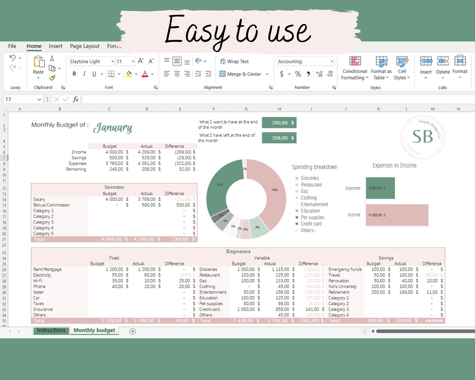 Automated Monthly Budget | Transaction Tracker | Excel Spreadsheet ...