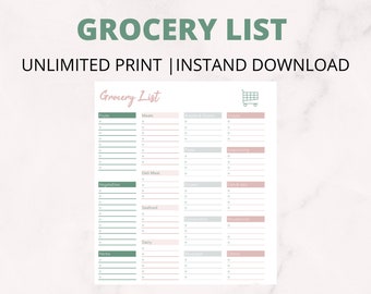 Einkaufsliste | Druckbare Einkaufscheckliste | Einkaufen | Digitale Liste | Digitaldruck | Einkaufsorganizer