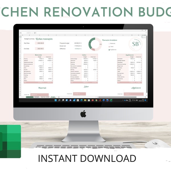 Kitchen Budget Renovation | Excel Speadsheet for Remodel | Budget for House Remodel | Renovation Planner