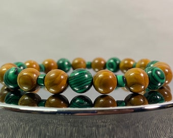 Woodgrain & Malachite 8mm Bracelet