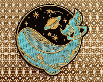 Universe whale iron-on patch, applique, sew-on patch