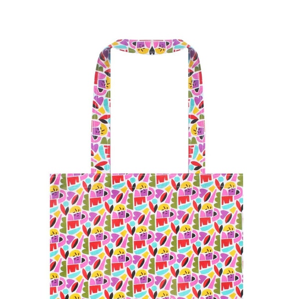 Tote bag made in France à motif abstrait / Sac fourre-tout de courses / Cabas en tissus écologique / Imprimé multicolore pour l'été