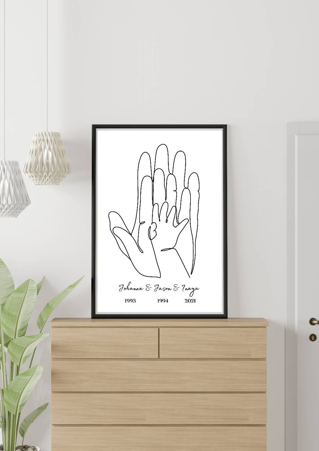 Affiche A4 Personnalisé, Mains de La Famille. 3 Personnes.