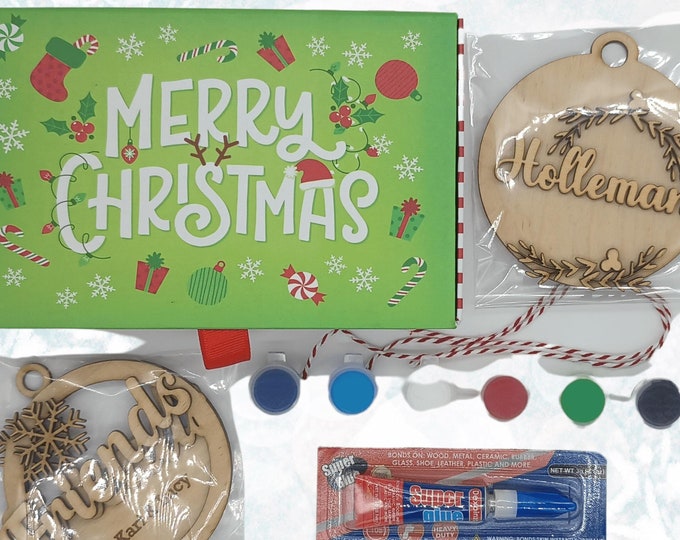 Personalized Holiday Ornament Kit | DIY Craft Set | Friends Christmas Party | Family Art Painting | Adult Crafting Fun | Wood Ornament Gifts