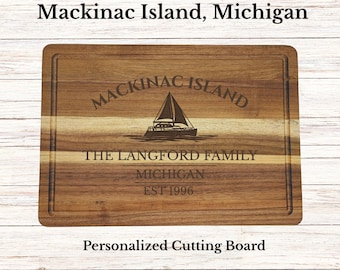 Personalized Nautical Cutting Board, Boat Owner Gift, Custom Engraved Wood, Lake House Gift, Mackinac Island Michigan