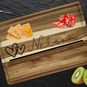 Personalized Cutting Board | Family Cheese Board | Acacia Wood Charcuterie Board | Custom Rectangular Cheese Chopping Board | Couples Gift