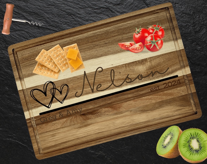 Personalized Cutting Board | Family Cheese Board | Acacia Wood Charcuterie Board | Custom Rectangular Cheese Chopping Board | Couples Gift