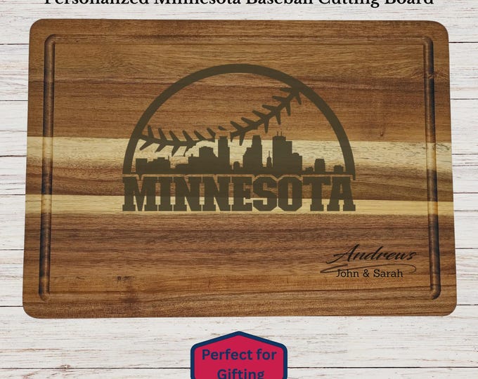 Personalized Minnesota Baseball Cutting Board, Minnesota Fan Gift, Custom Engraved Wood Board, Wedding Gift, Housewarming Gift