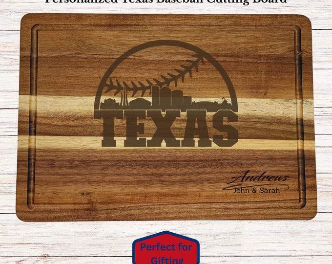 Personalized Texas Baseball Cutting Board, Texas Fan Gift, Custom Engraved Wood Board, Wedding Gift, Housewarming Gift