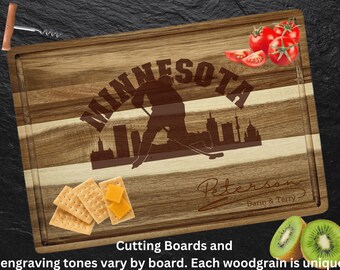 Minnesota Cutting Board | Personalized Cutting Board | Hockey Fan Gift | Acacia Wood Charcuterie Board | Custom Cheese Chopping Board