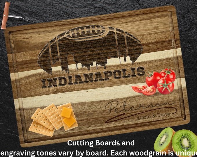 Indianapolis Cutting Board | Personalized Cutting Board | Football Fan Gift | Tailgating Wood Charcuterie Board | Custom Cheese Chopping