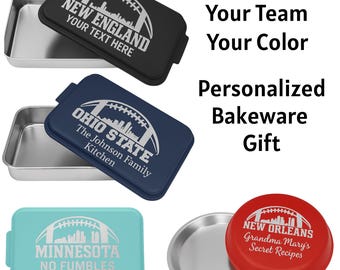 Personalized Football Cake Pan & Pie Tin | Custom Team Bakeware Gift | Laser Engraved Kitchen Pan | Tailgate and Holiday Baking Gift