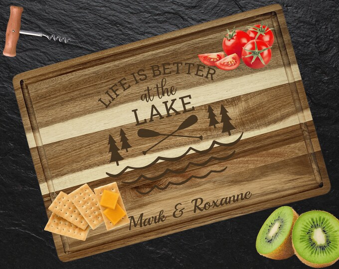 Personalized Cutting Board | Large Acacia Wood Charcuterie Board | Custom Rectangular Cheese Chopping Board | Gift for Mom | Couples Gift