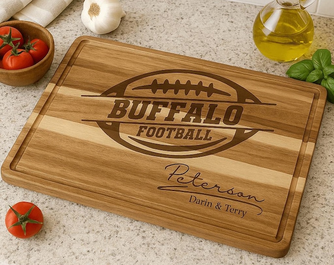 Personalized Buffalo Football Cutting Board: Acacia Wood Sports Fan Gift