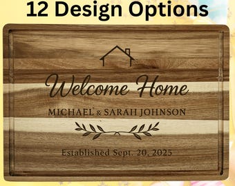 Custom New Home Cutting Board | Personalized Acacia Wood Board | Engraved Housewarming Gift | Realtor Closing Gift