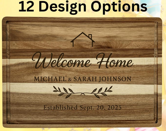 Custom New Home Cutting Board | Personalized Acacia Wood Board | Engraved Housewarming Gift | Realtor Closing Gift