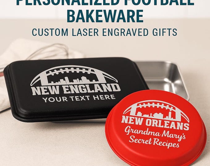 Personalized Football Cake Pan & Pie Tin | Custom Team Bakeware Gift | Laser Engraved Kitchen Pan | Tailgate and Holiday Baking Gift