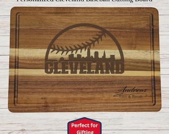 Personalized Cleveland Baseball Cutting Board, Cleveland Fan Gift, Custom Engraved Wood Board, Wedding Gift, Housewarming Gift