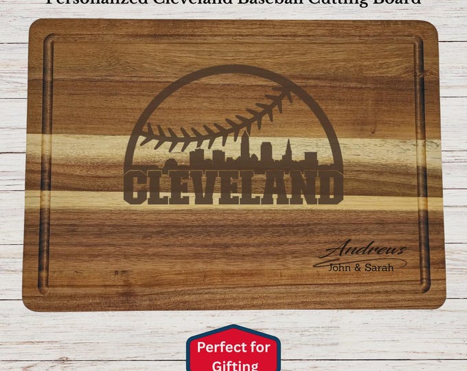 Personalized Cleveland Baseball Cutting Board, Cleveland Fan Gift, Custom Engraved Wood Board, Wedding Gift, Housewarming Gift